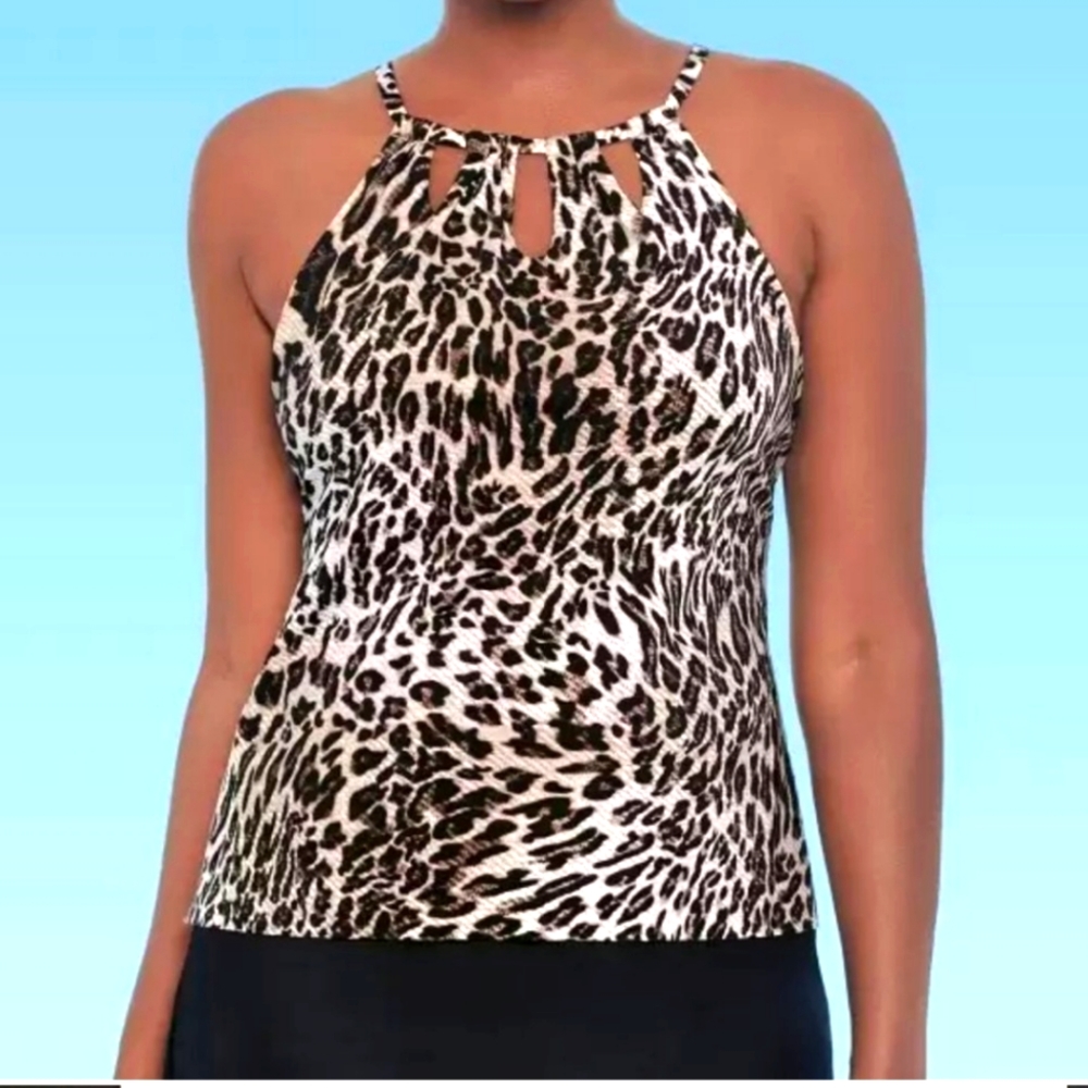Size 10 Leopard Print Slimming Tankini Swim Top Suit Dreamsuit Miracle Brands